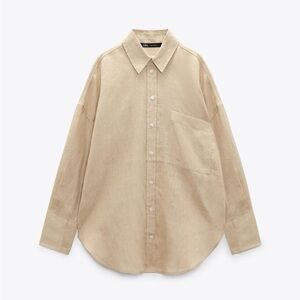 Zara tan linen button-up shirt